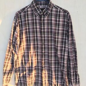 John Varvatos Purple and White Plaid Academia Normcore Button-Down Shirt Medium